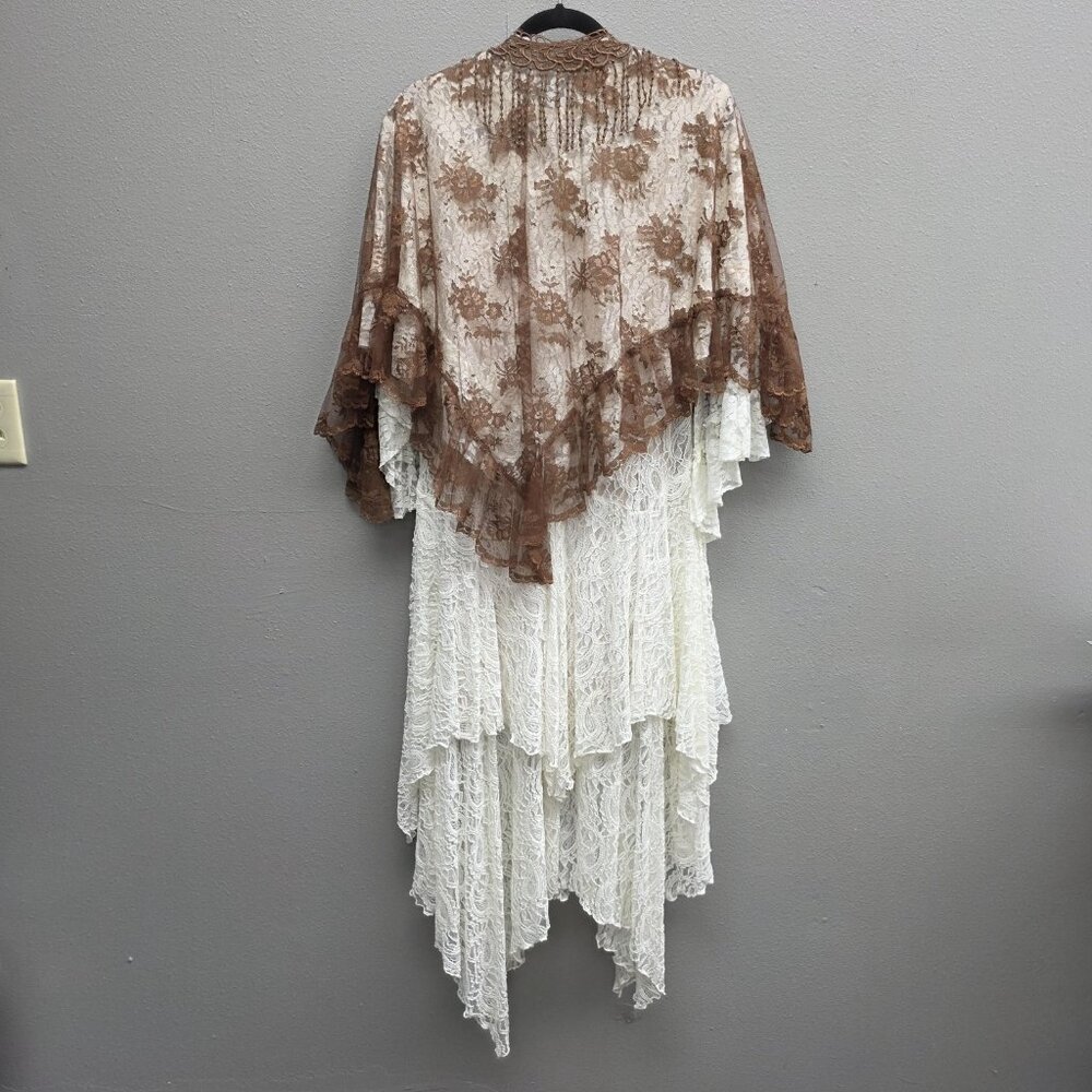 Ann N Eve Lace Dress Set Womens XL Ivory White Brown 3 Piece Boho Made U.S.A. - Picture 3 of 16